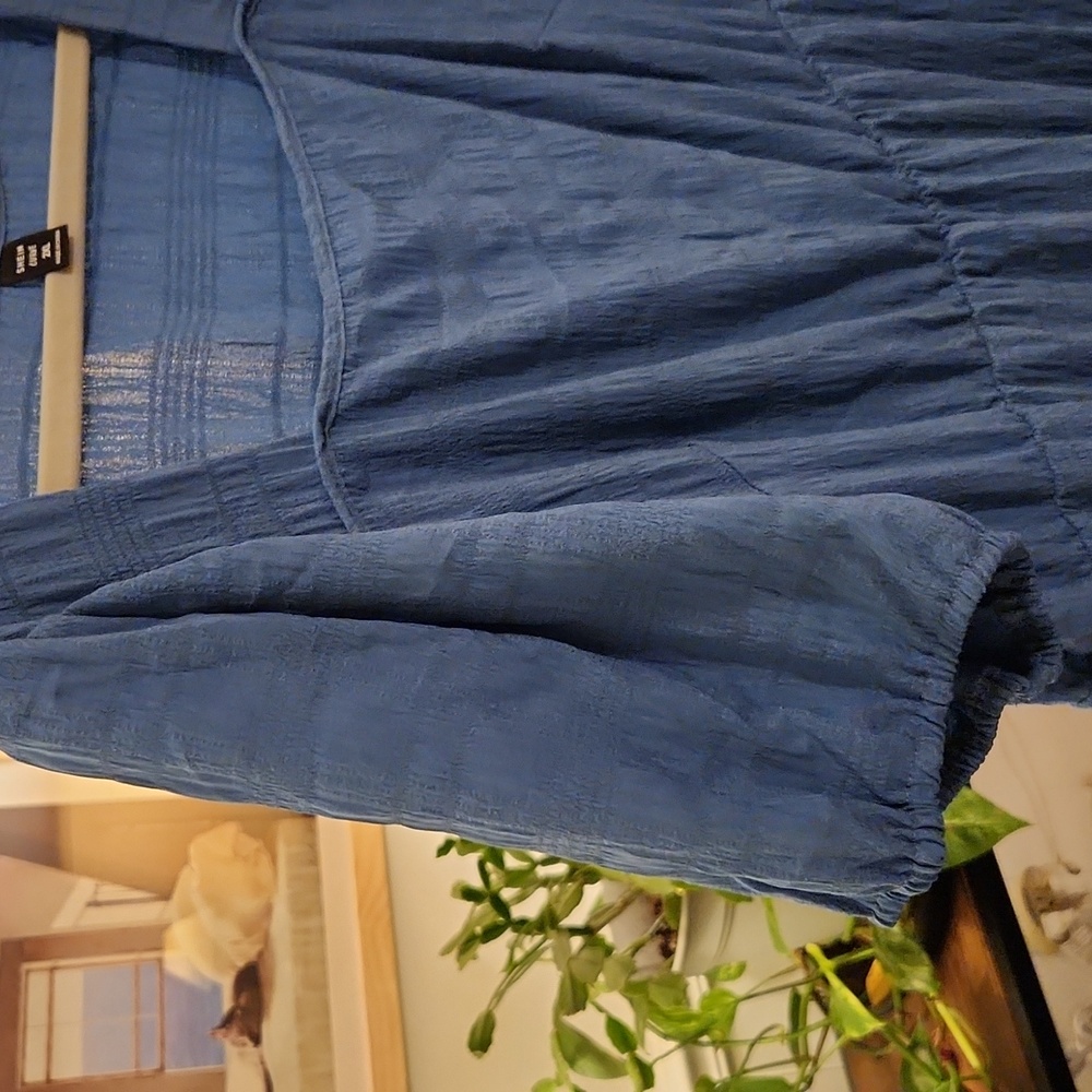 Shein Vcay Plus dress, square neck, puffed sleeve ruffle hem, Dusty Blue, 2X(16) - Picture 5 of 7
